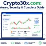 Crypto30x.com trading platform overview showing features, security, AI trading tools, and cryptocurrency market dashboard.