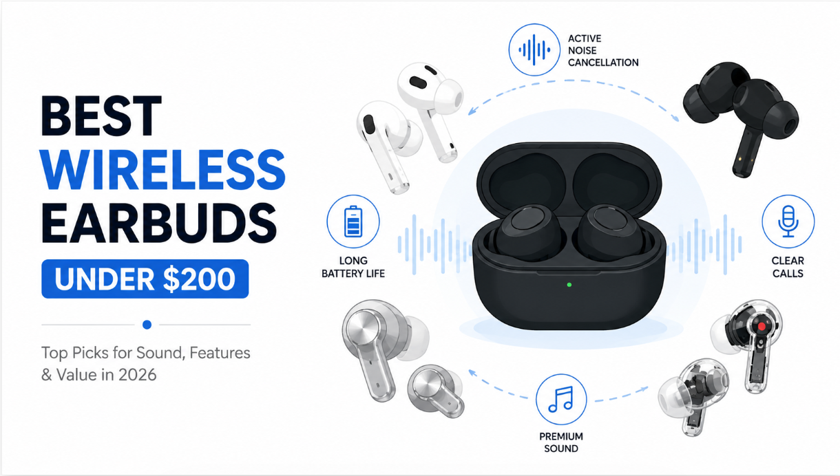 Best wireless earbuds under $200 featuring Sony, Bose, Apple, Samsung, Soundcore, and EarFun models compared.
