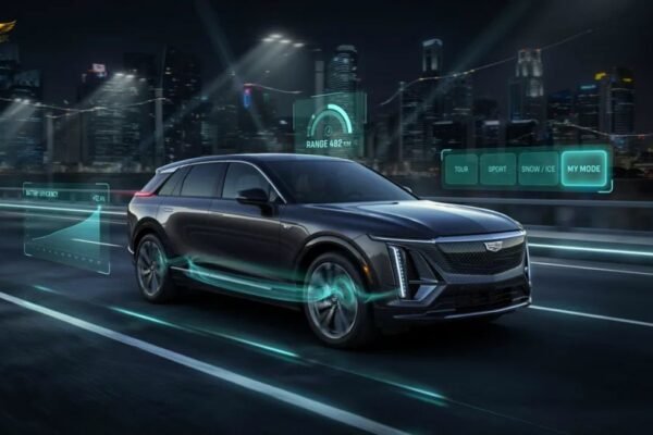 Cadillac LYRIQ driving modes showing their impact on battery usage, driving range, energy efficiency, and performance.