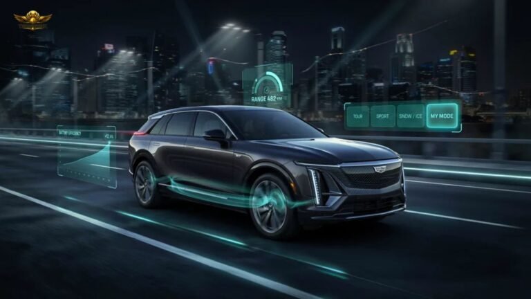 Cadillac LYRIQ driving modes showing their impact on battery usage, driving range, energy efficiency, and performance.