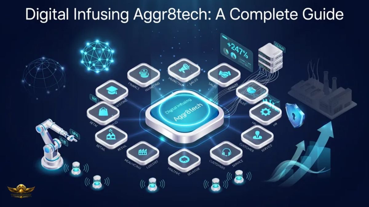 Digital Infusing Aggr8tech framework showing AI, cloud computing, automation, and data analytics driving business growth
