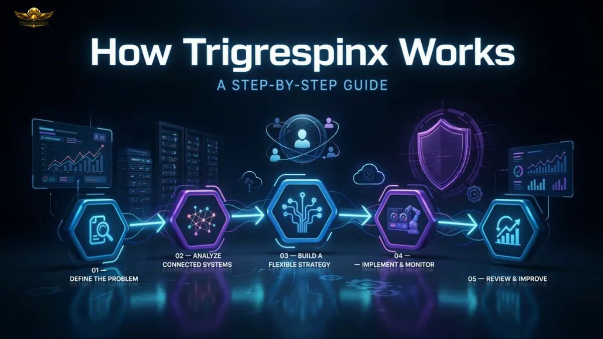How Trigrespinx works step by step with data collection, analysis, automation, and continuous improvement.