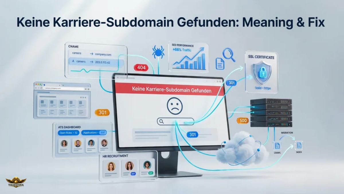 Keine Karriere-Subdomain Gefunden error showing a missing career subdomain with DNS, SSL, and hosting troubleshooting process.