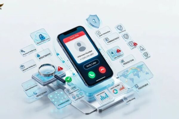 Unknown Phone Number Lookup guide showing spam call detection, scam alerts, caller verification, and phone safety tips