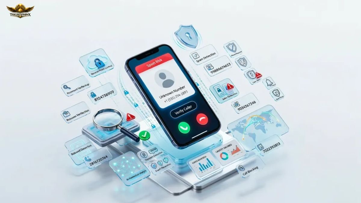 Unknown Phone Number Lookup guide showing spam call detection, scam alerts, caller verification, and phone safety tips