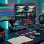 Professional video editor editing footage on a computer