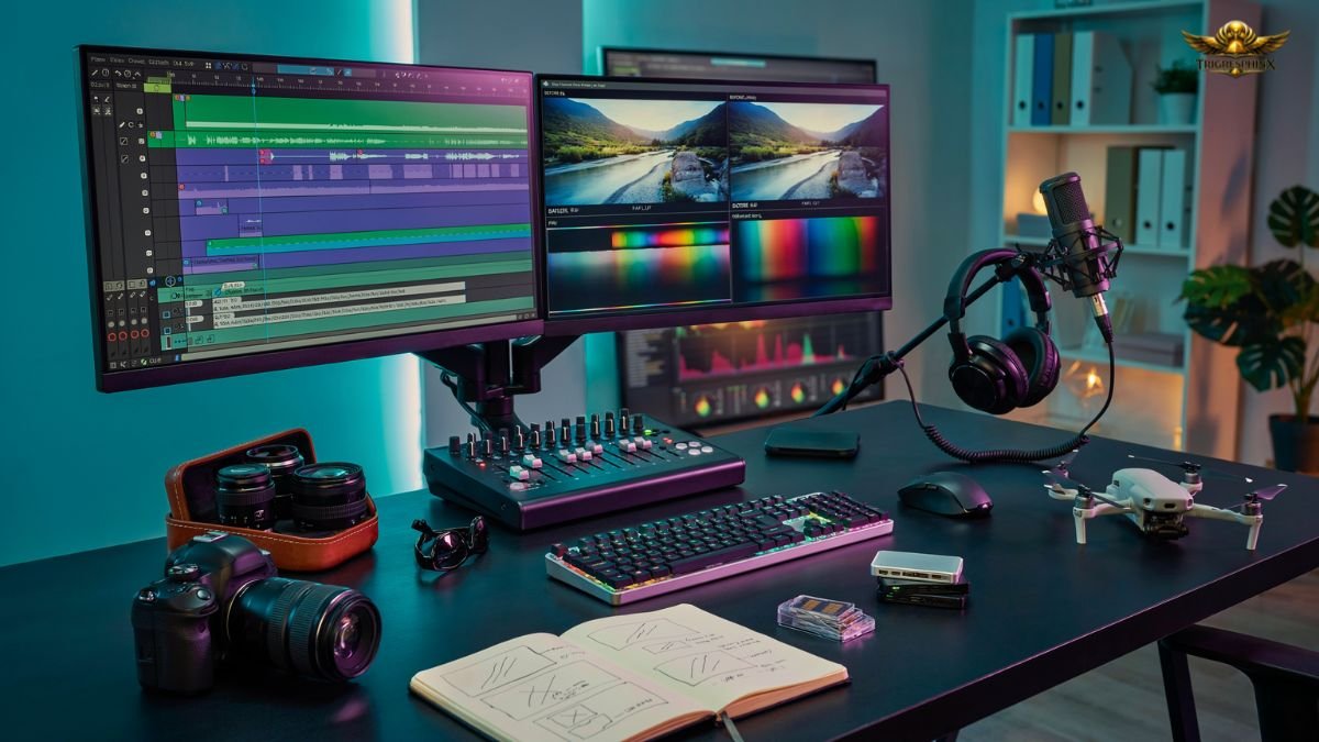 Professional video editor editing footage on a computer