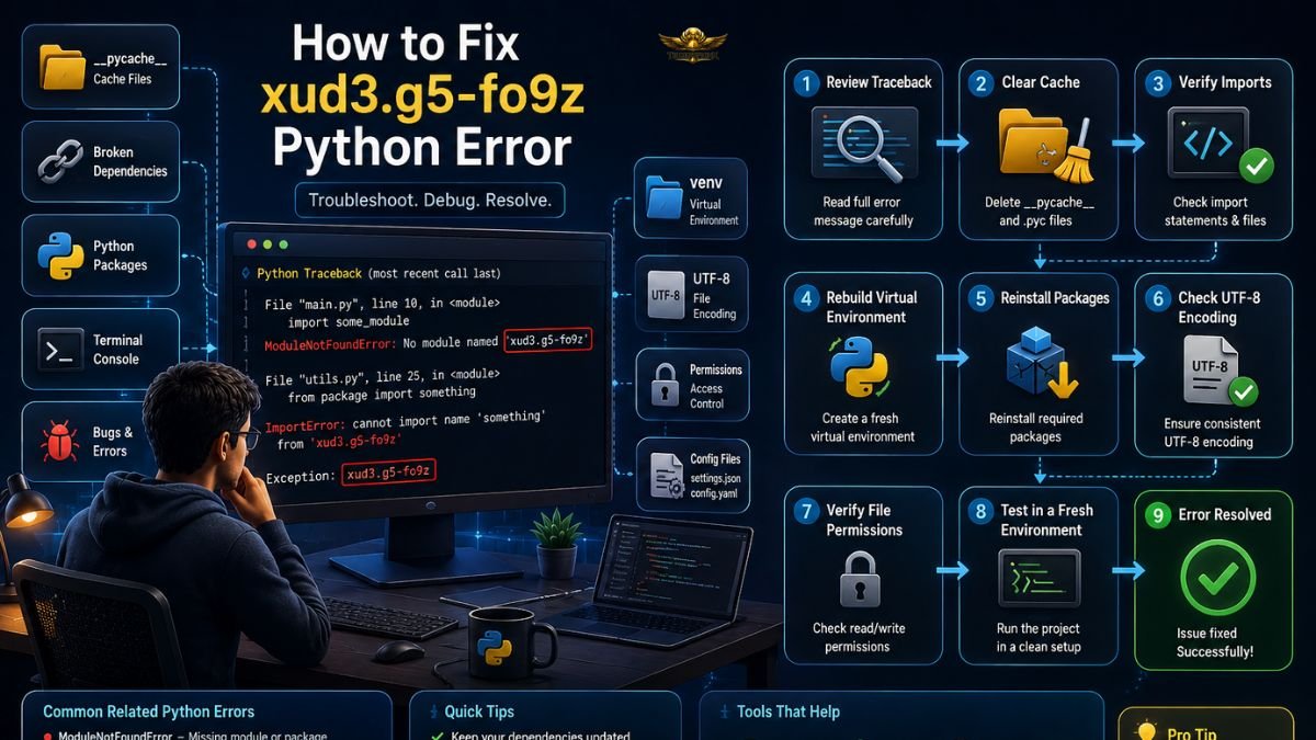 How to fix xud3.g5-fo9z Python error by clearing cache, rebuilding virtual environments, and resolving dependency conflicts.