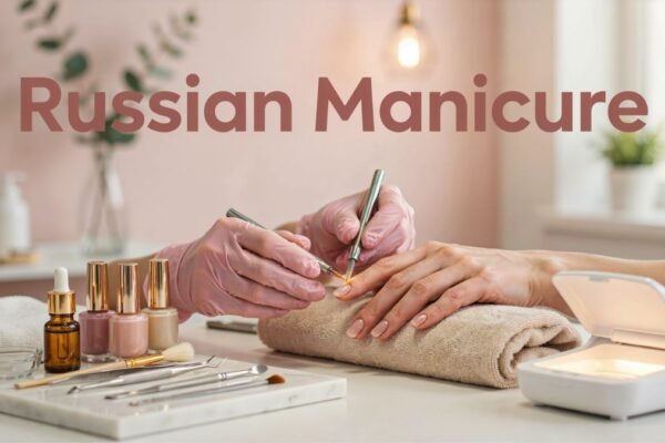 Russian manicure with clean cuticles and glossy gel nails